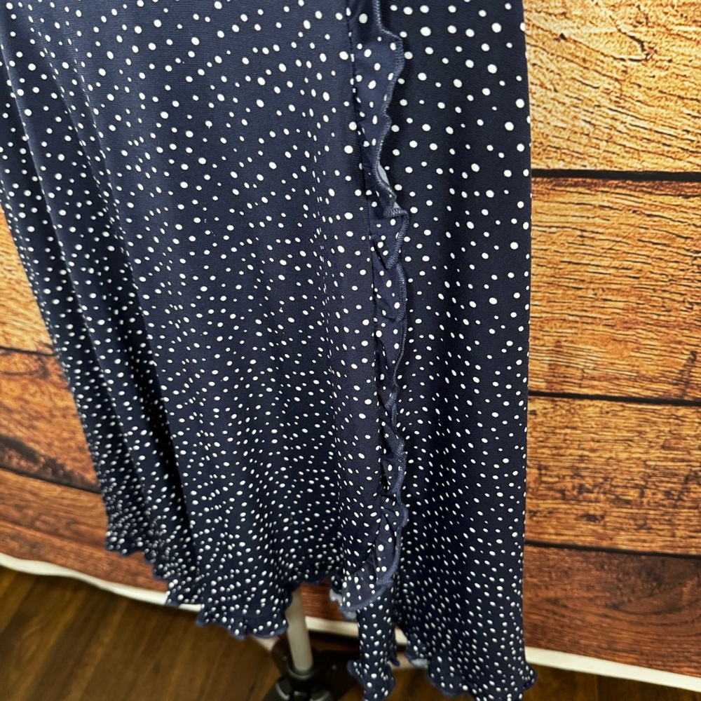 Navy Polka Dot Wrap Dress | Short Sleeve Casual Day‎ Dress | M - Picture 6 of 11